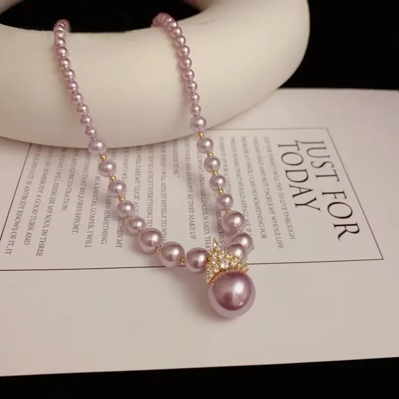NATURALLYJOJO Glass Beads Necklaces Women's Purple/White-3