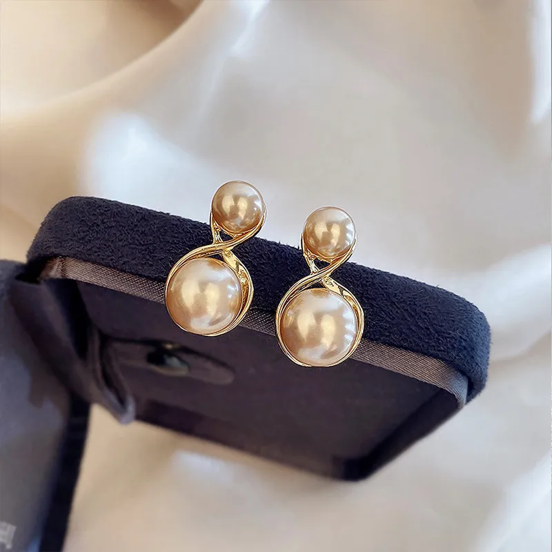 NATURALLYJOJO Faux Pearl Earrings Women's Khaki/White-5
