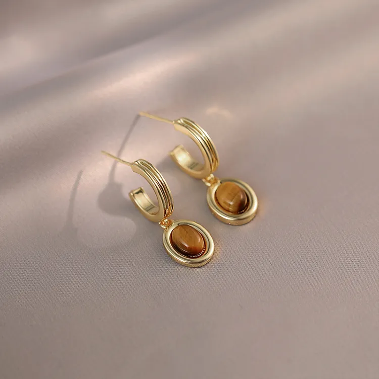 NATURALLYJOJO Tiger's Eye Stone Earrings Women's-5