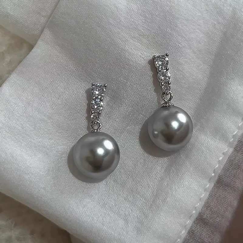 NATURALLYJOJO 925 Silver Needle Imitation Pearl Earrings Women's Gray-5