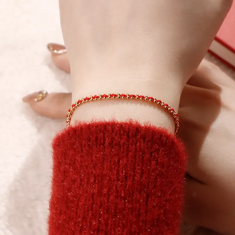 NATURALLYJOJO Woven Rope Bracelets Women's Gold/Red-3