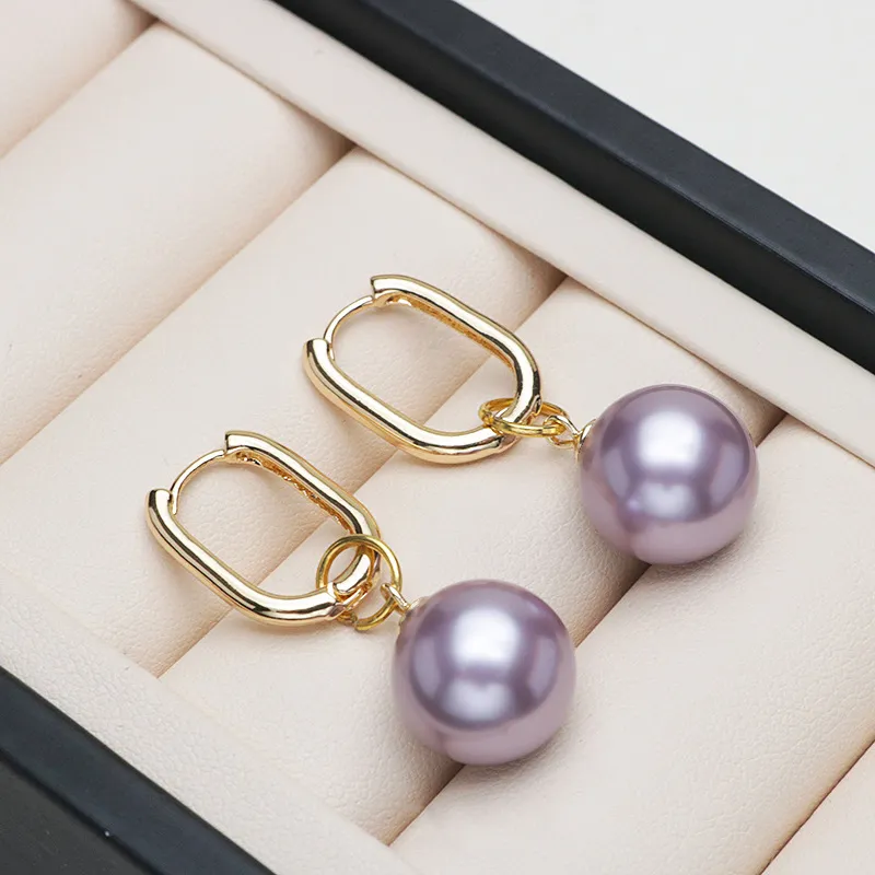 NATURALLYJOJO Shell Pearl Earrings Women's Green/Purple-9