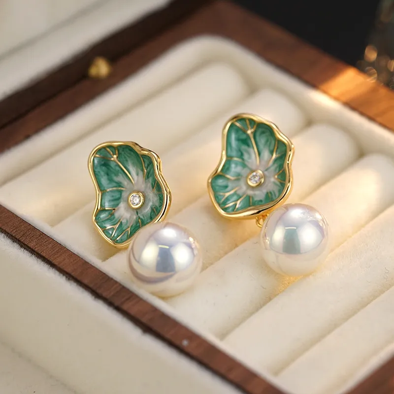 NATURALLYJOJO Faux Pearl Earrings Women's Gold/Green-5