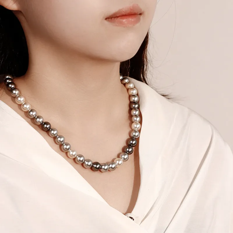 NATURALLYJOJO Imitation Pearl Copper Necklaces Women's White/Gray/Black-2