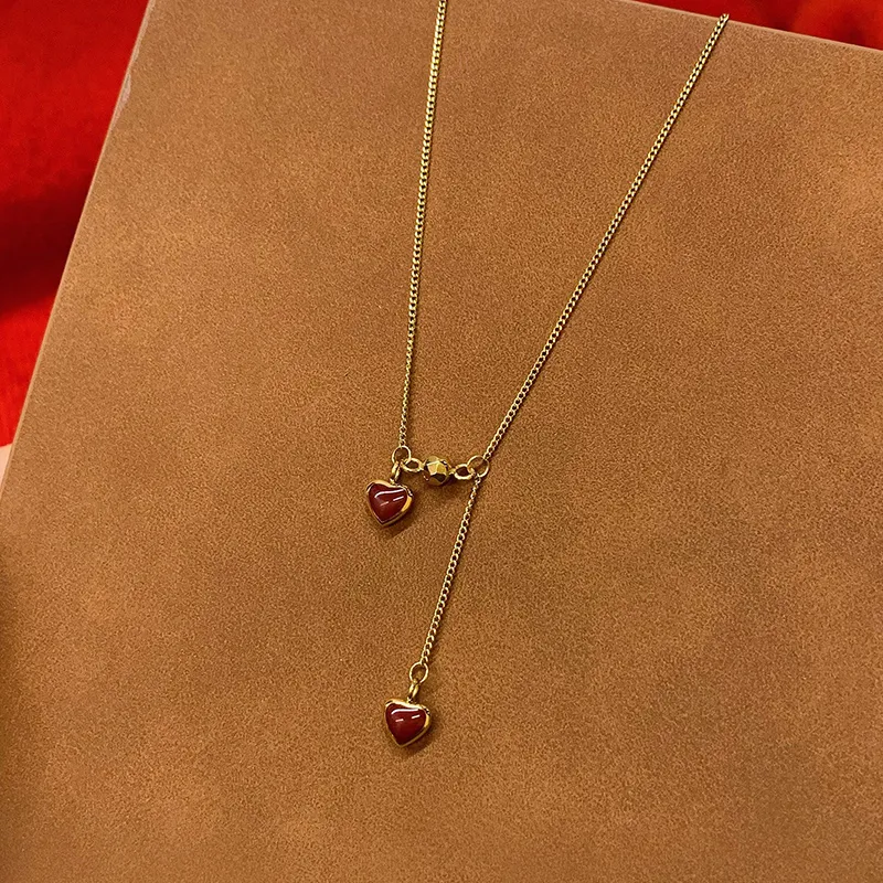 NATURALLYJOJO Titanium Steel Necklaces Women's _Nsec Red/Gold-3