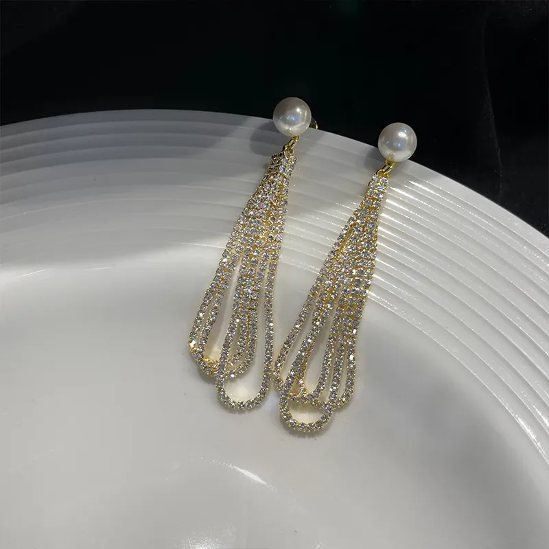 NATURALLYJOJO 925 Sterling Silver Needle Zircon Faux Pearl Earrings Women's Gold-7