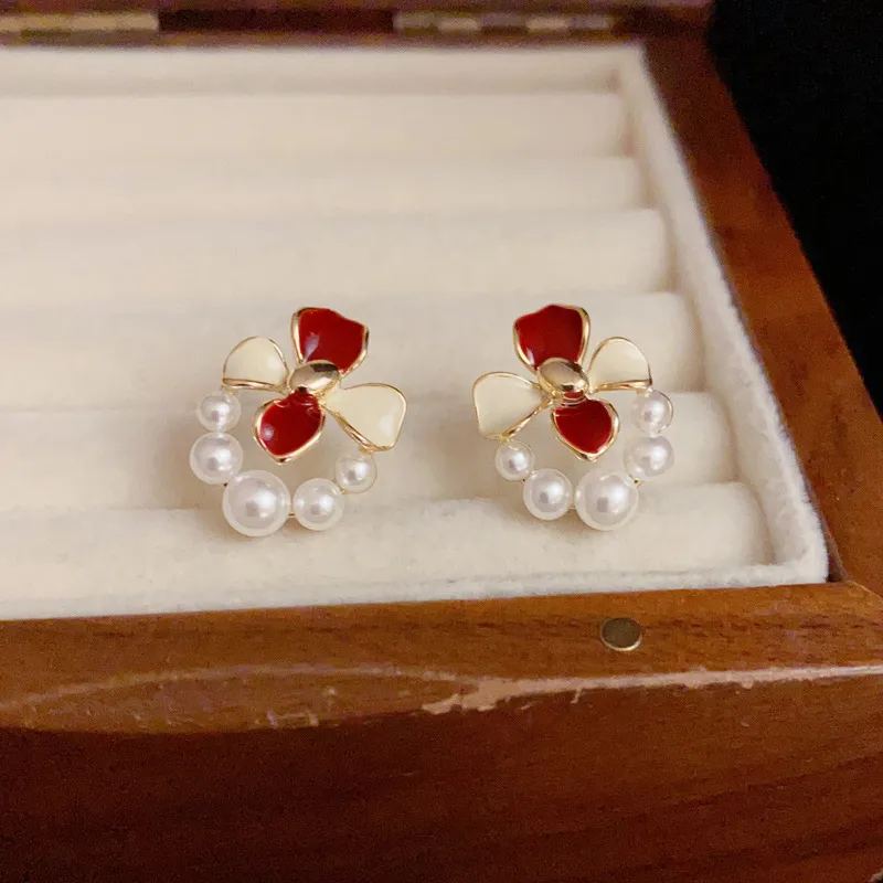 NATURALLYJOJO Copper Oil Drip Earrings Women's Red White-4