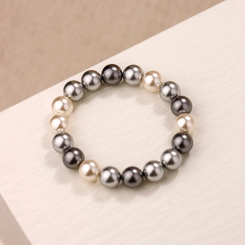 NATURALLYJOJO Faux Pearl Elastic String Bracelets Women's White/Gray/Black-6