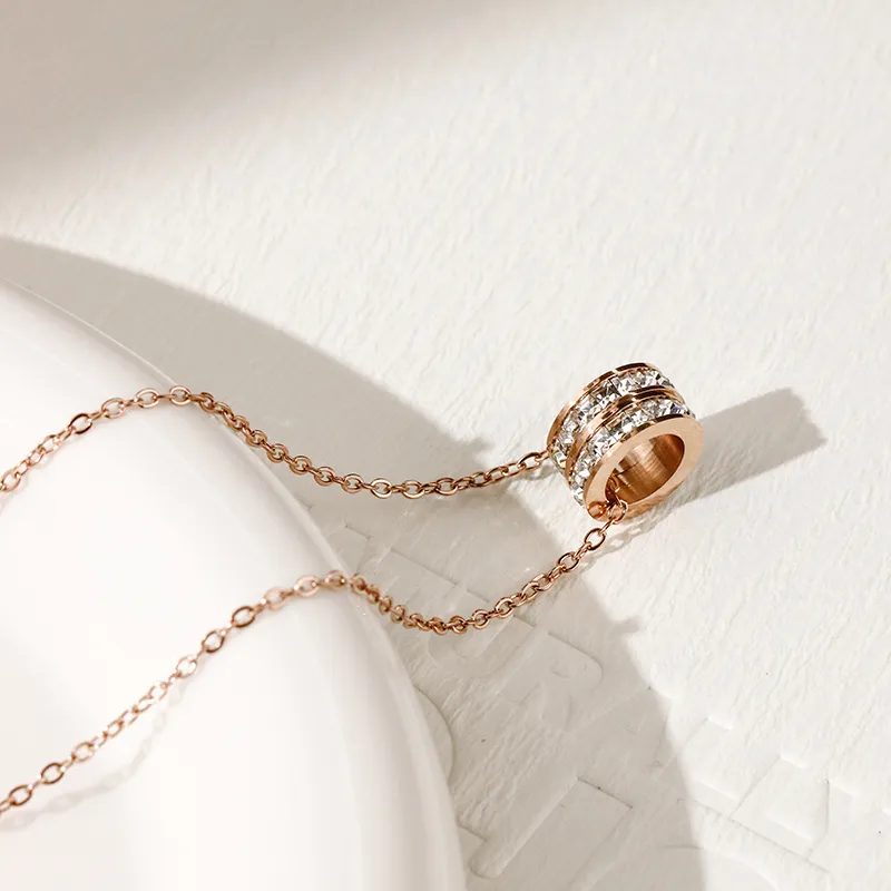 NATURALLYJOJO Titanium Steel Zircon Necklaces Women's Rose Gold-7