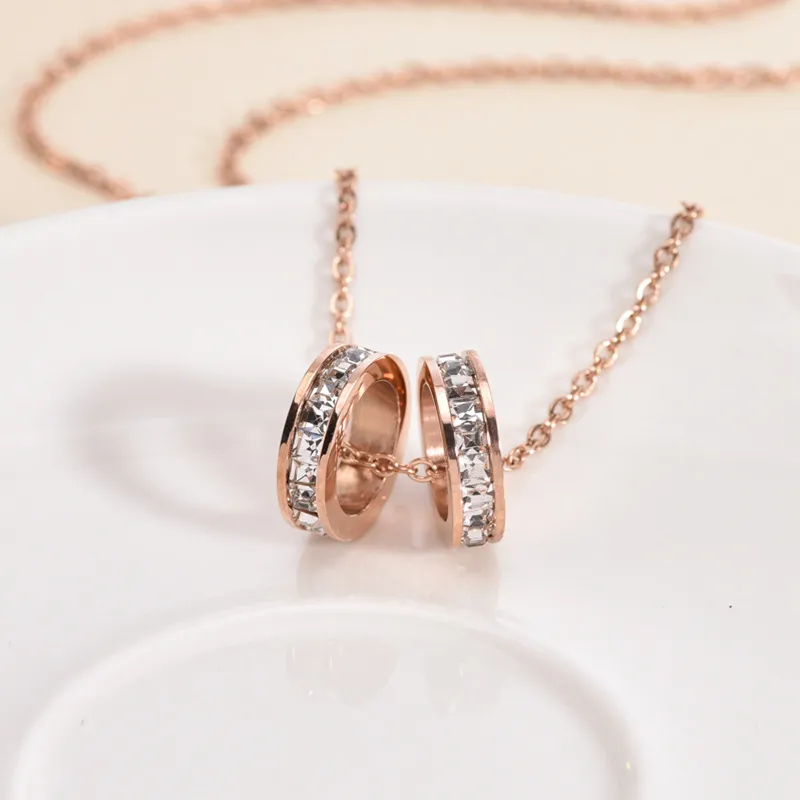 NATURALLYJOJO Titanium Steel Zircon Necklaces Women's Rose Gold-3