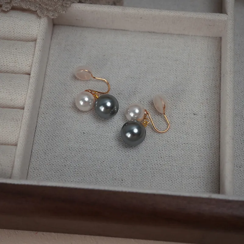 NATURALLYJOJO Faux Pearl Clip On Earrings Women's Gold/white/gray-7