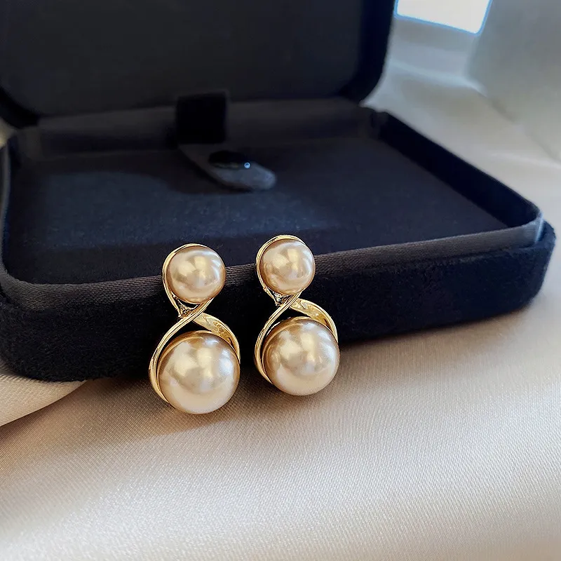 NATURALLYJOJO Faux Pearl Earrings Women's Khaki/White-6
