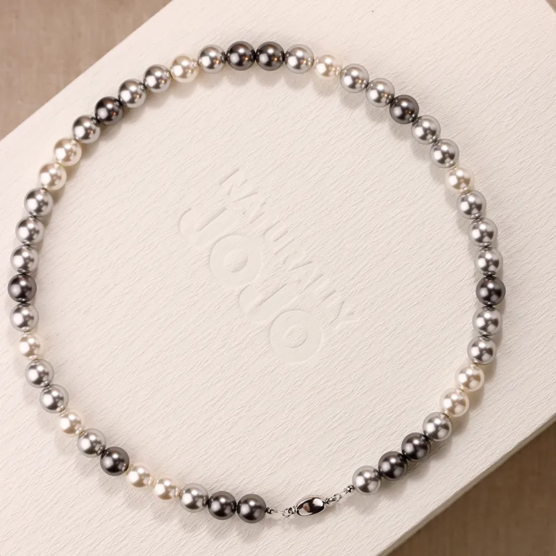 NATURALLYJOJO Imitation Pearl Copper Necklaces Women's White/Gray/Black-4