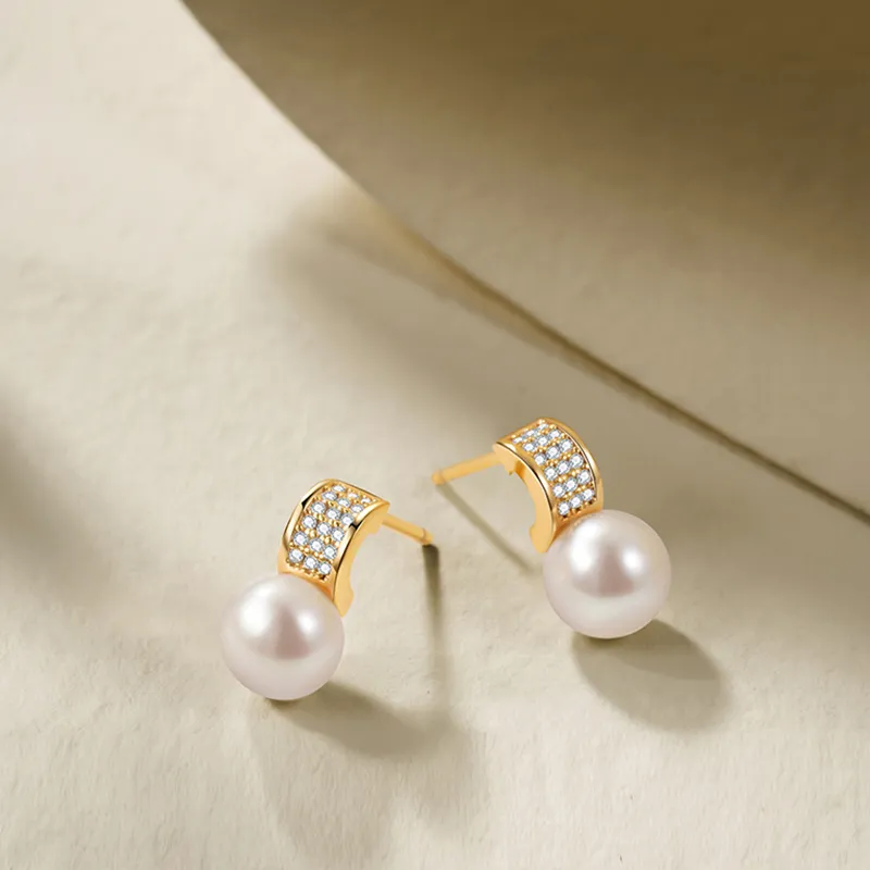 NATURALLYJOJO 925 Sterling Silver Needle Zircon Shell Pearl Earrings Women's Silver/Gold-13