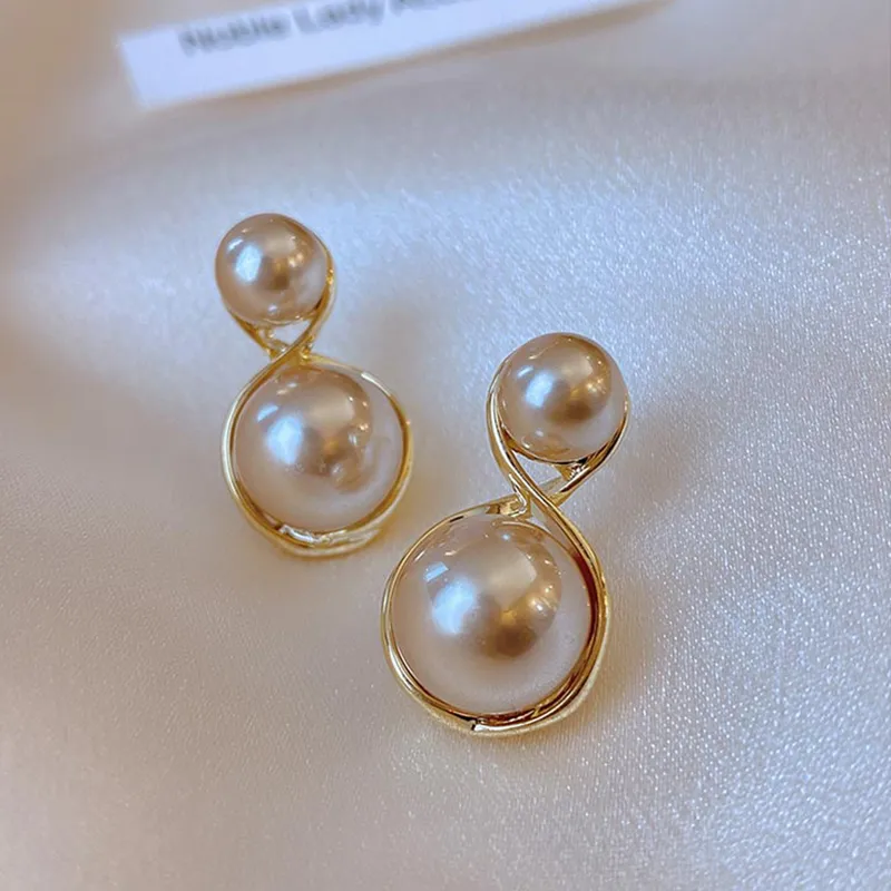 NATURALLYJOJO Faux Pearl Earrings Women's Khaki/White-4