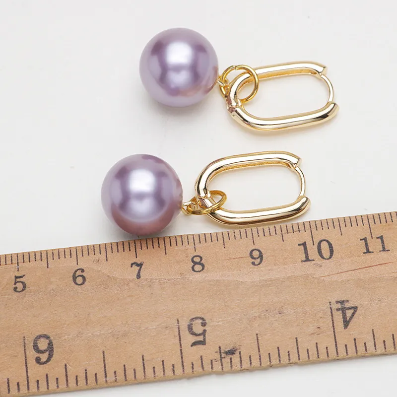 NATURALLYJOJO Shell Pearl Earrings Women's Green/Purple-8