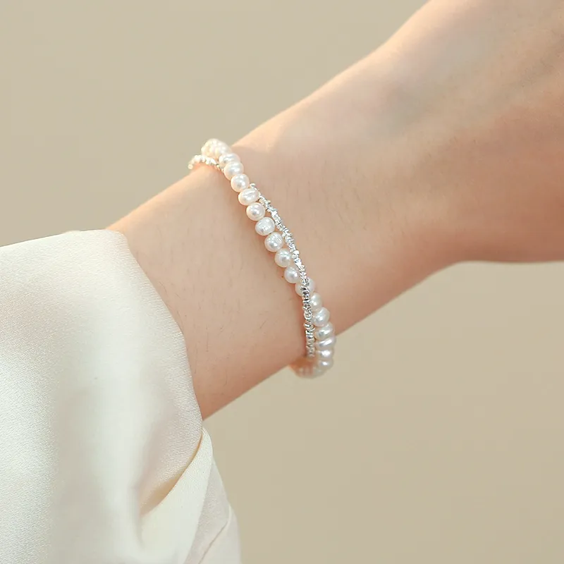 NATURALLYJOJO Freshwater Pearl Bracelets Women's White-3