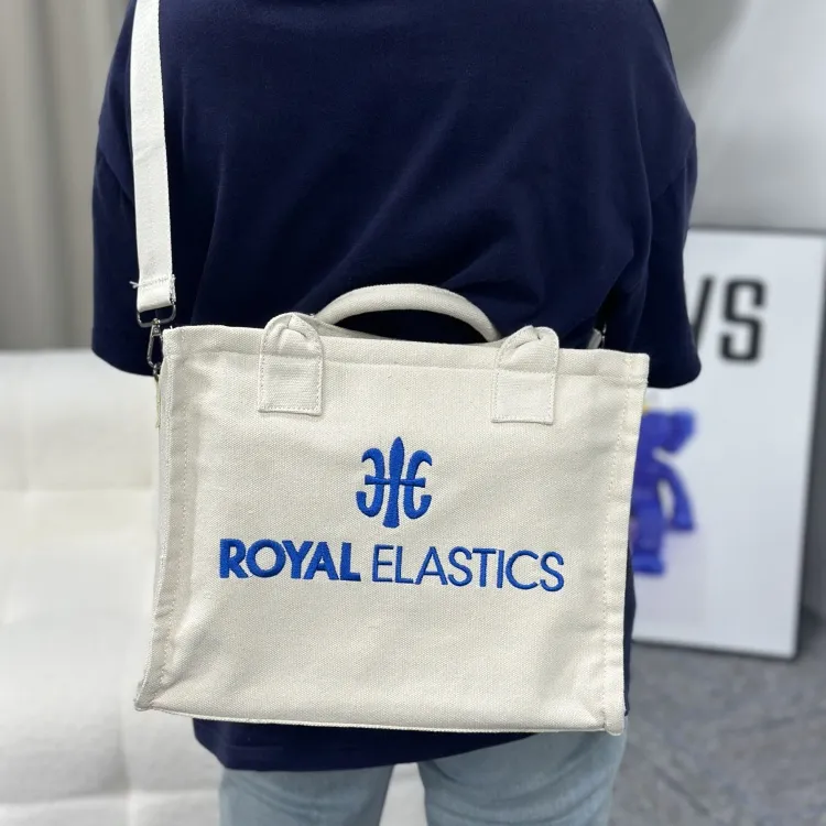 ROYAL ELASTICS Canvas Tote One Shoulder Handbag Unisex White-3