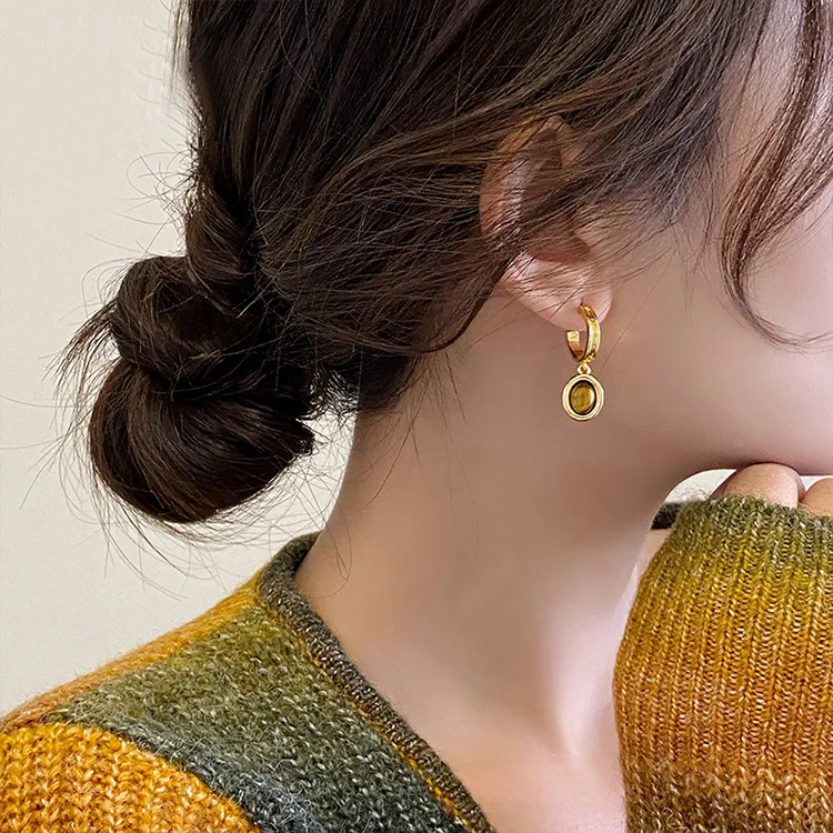 NATURALLYJOJO Tiger's Eye Stone Earrings Women's-3