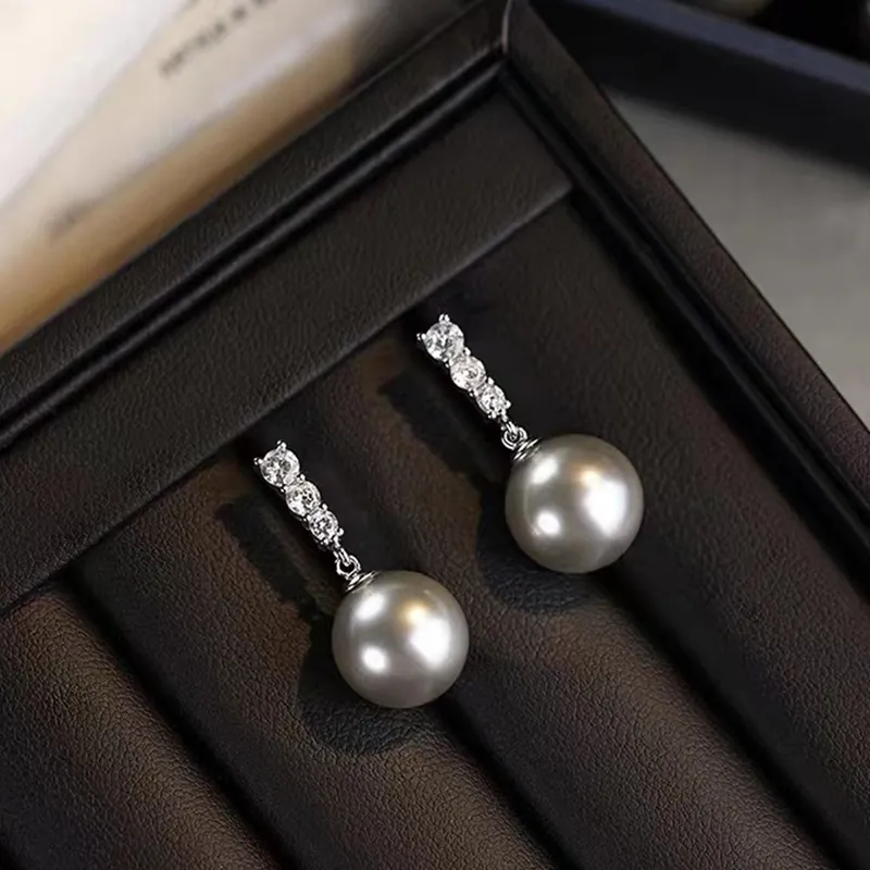 NATURALLYJOJO 925 Silver Needle Imitation Pearl Earrings Women's Gray-4