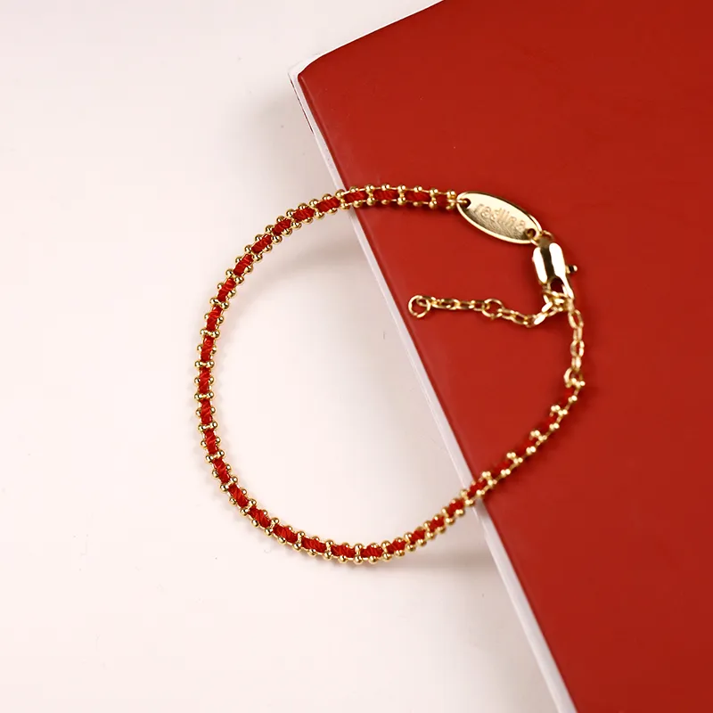 NATURALLYJOJO Woven Rope Bracelets Women's Gold/Red-5