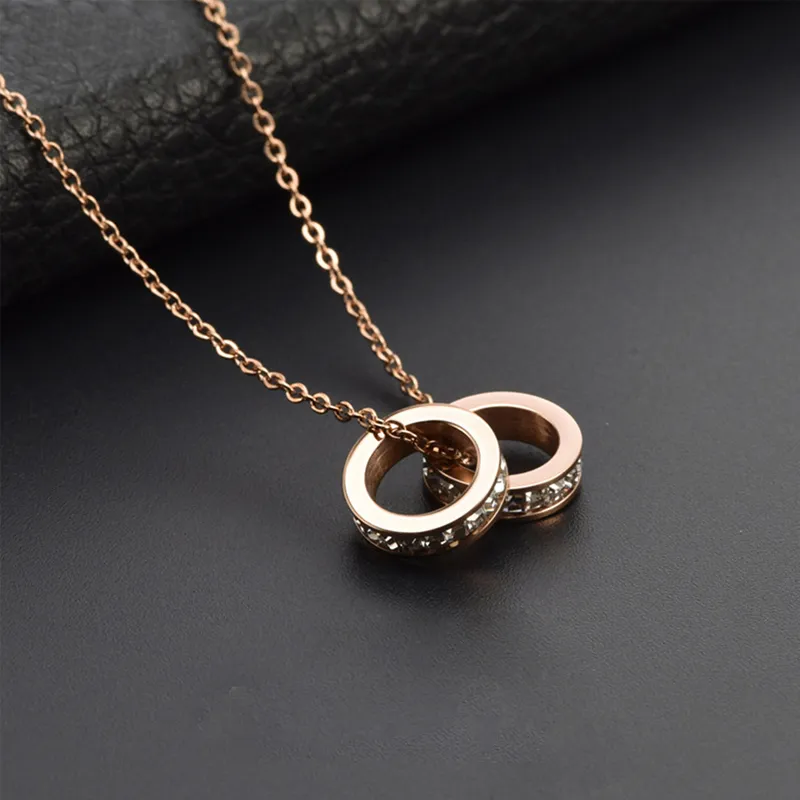 NATURALLYJOJO Titanium Steel Zircon Necklaces Women's Rose Gold-6
