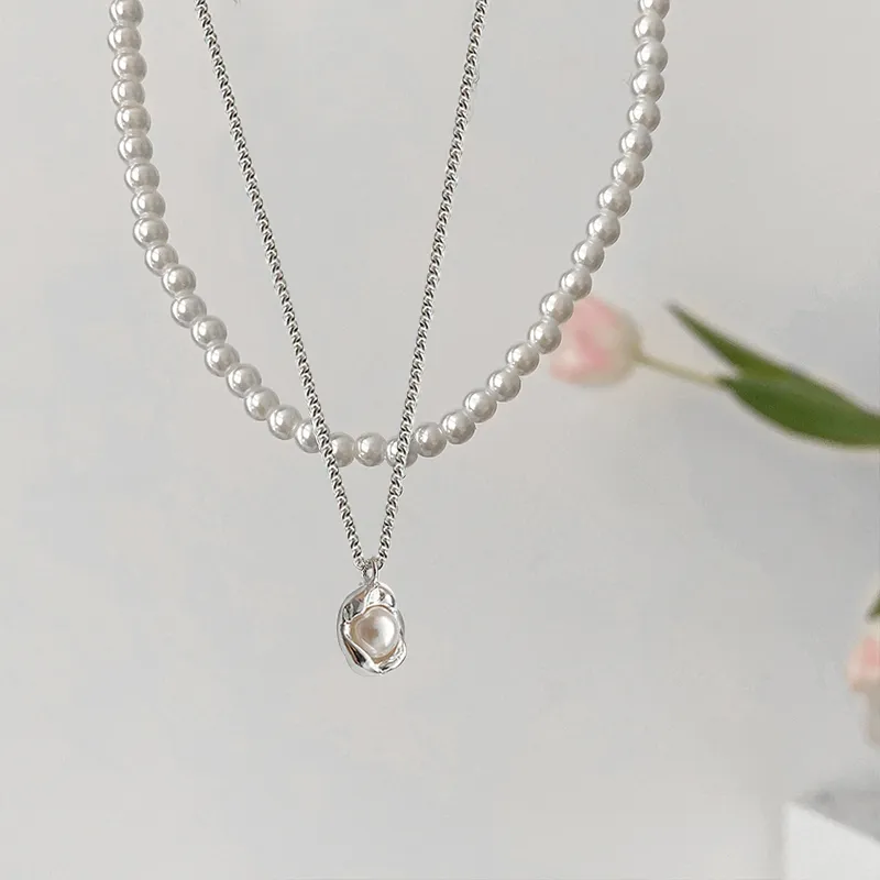 NATURALLYJOJO Faux Pearl Necklaces Women's Silver White-3