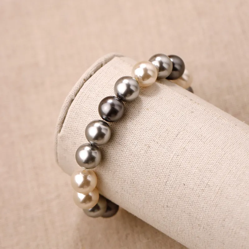 NATURALLYJOJO Faux Pearl Elastic String Bracelets Women's White/Gray/Black-3