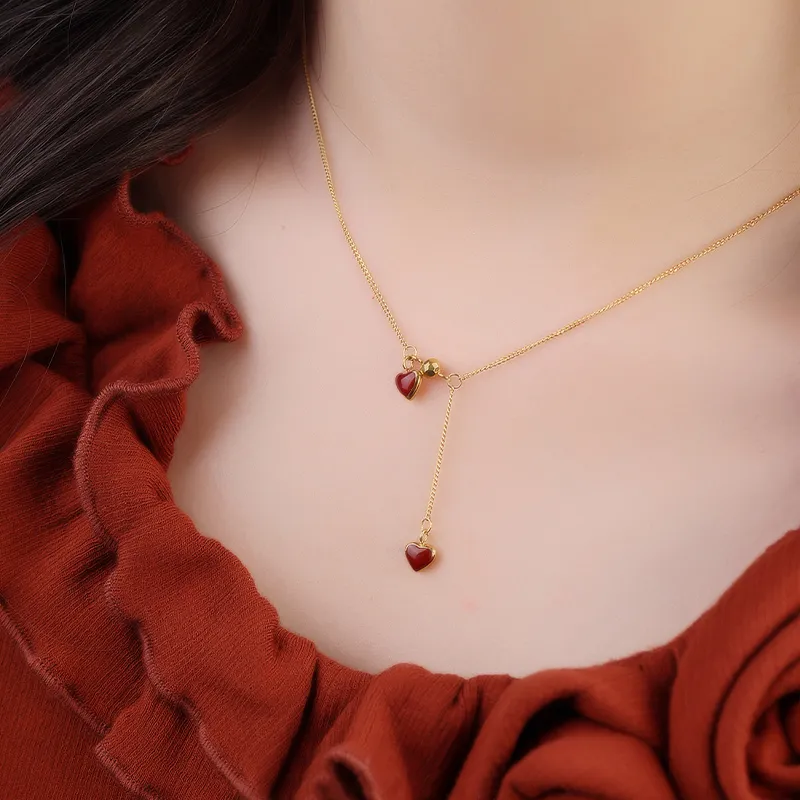 NATURALLYJOJO Titanium Steel Necklaces Women's _Nsec Red/Gold-2