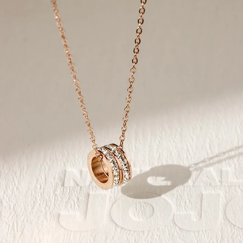 NATURALLYJOJO Titanium Steel Zircon Necklaces Women's Rose Gold-4