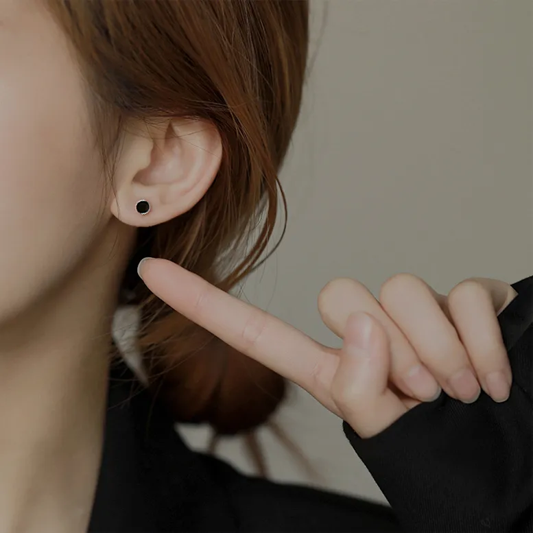NATURALLYJOJO S999 Fine Silver Stud Earrings Women's Black-3