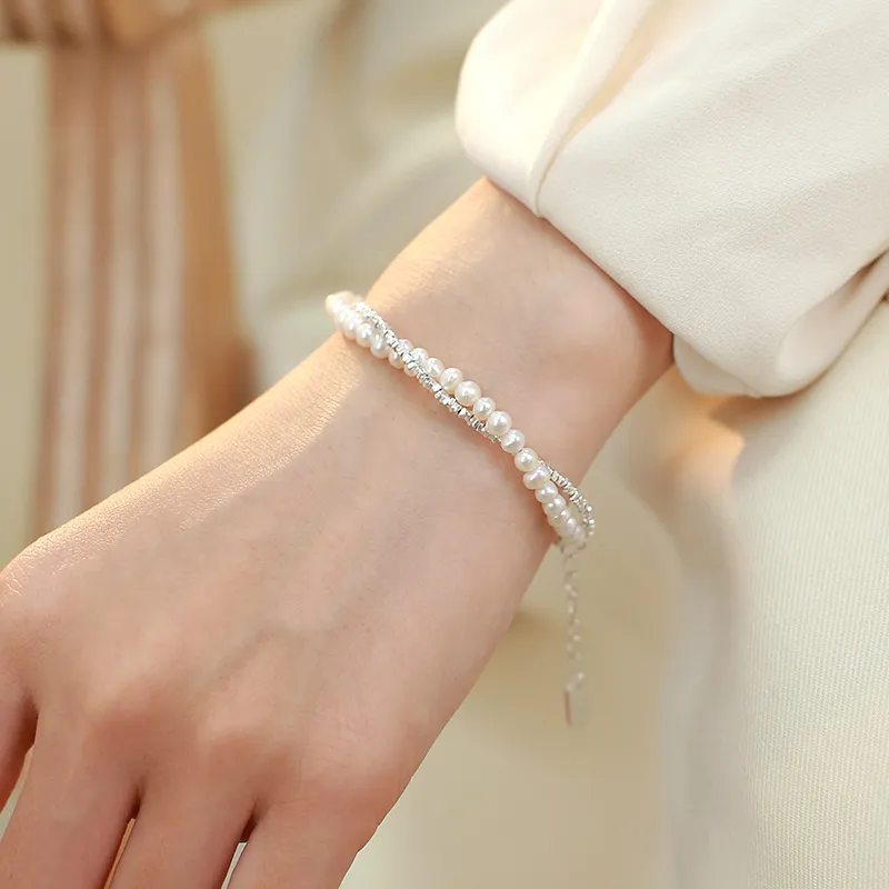 NATURALLYJOJO Freshwater Pearl Bracelets Women's White-2