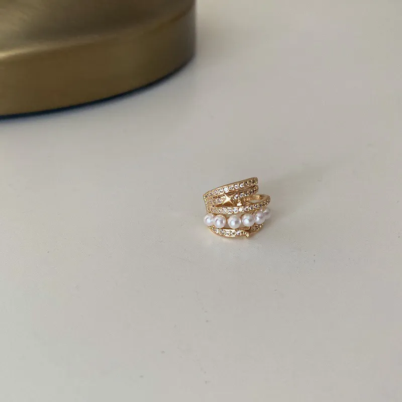 NATURALLYJOJO Faux Pearl Zircon Clip On Earrings Women's Gold-4