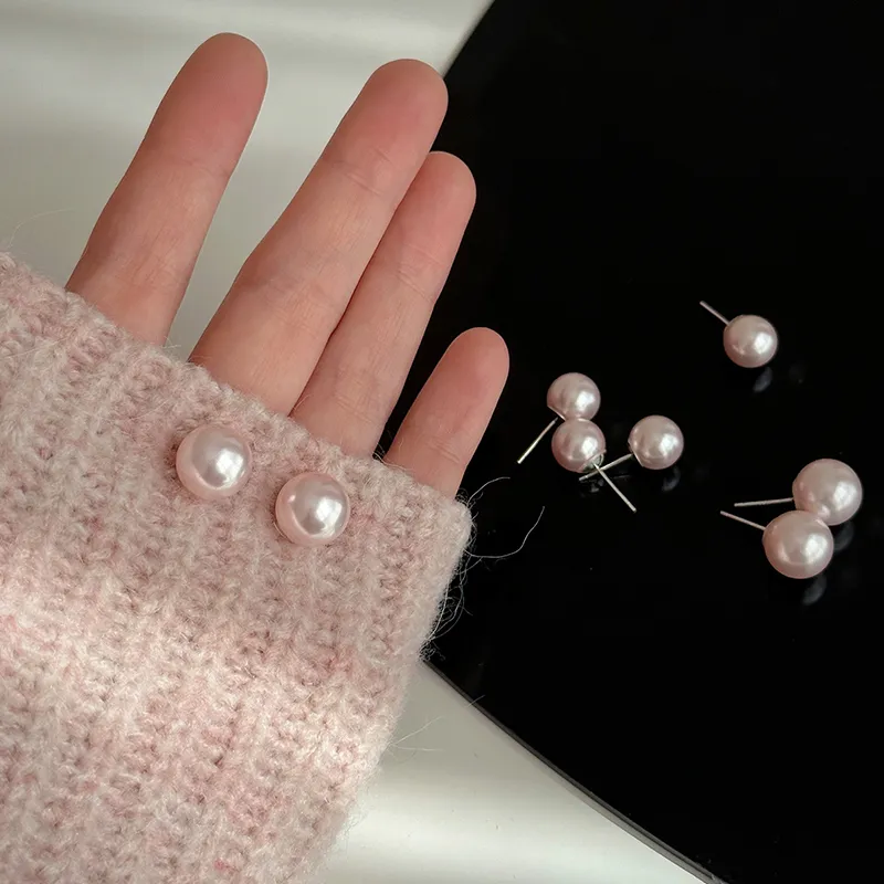 NATURALLYJOJO Faux Pearl Stud Earrings Women's Pink-5