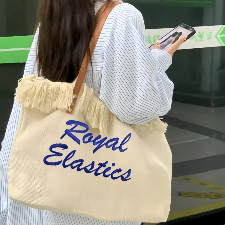 ROYAL ELASTICS Cotton Linen Blend Tote Bag, Shoulder Bag Regular Women's Beige-1