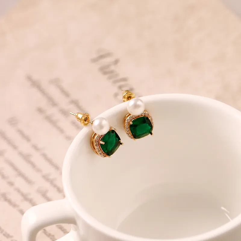 NATURALLYJOJO Zircon Earrings Women's Green-7