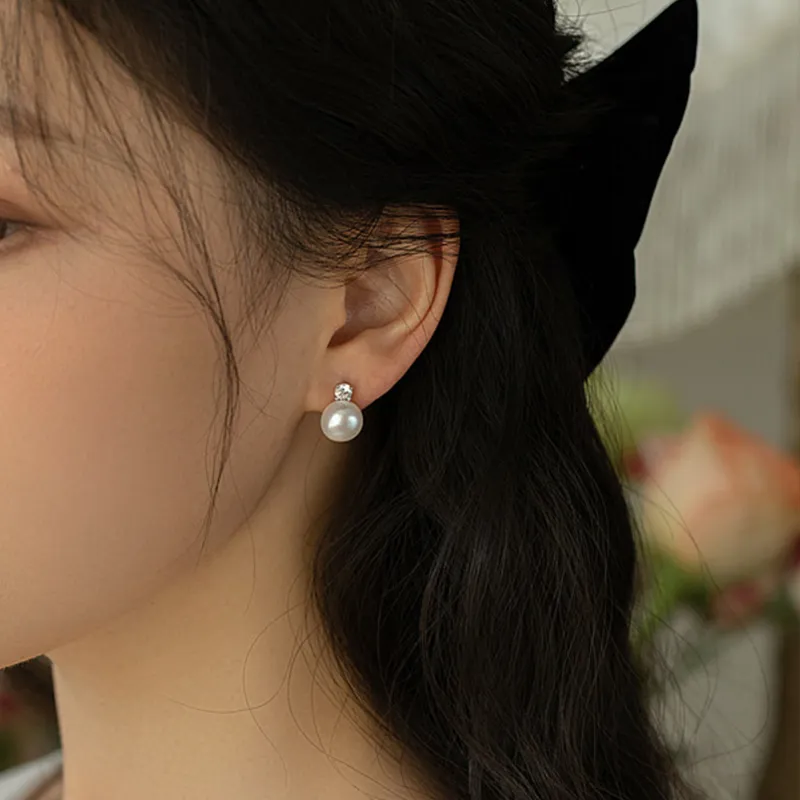 NATURALLYJOJO 925 Sterling Silver Needle Zircon Freshwater Pearl Earrings Women's Gold/Silver-1