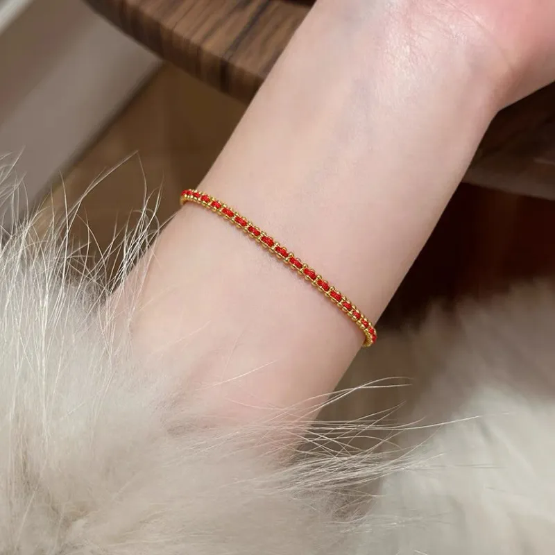 NATURALLYJOJO Woven Rope Bracelets Women's Gold/Red-4
