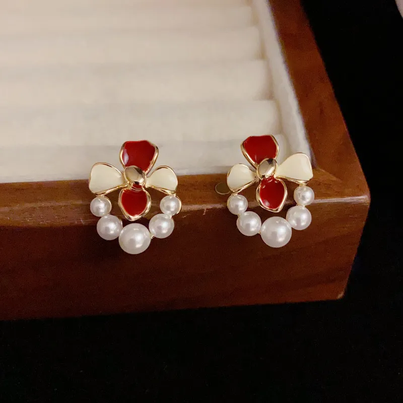 NATURALLYJOJO Copper Oil Drip Earrings Women's Red White-5
