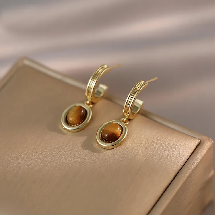 NATURALLYJOJO Tiger's Eye Stone Earrings Women's-4