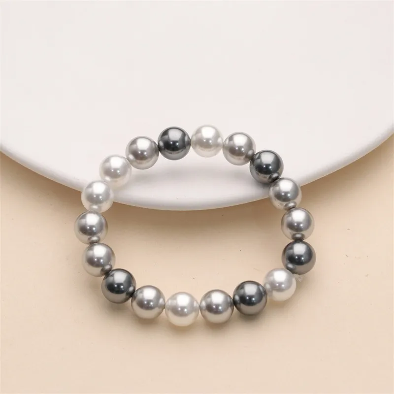 NATURALLYJOJO Faux Pearl Elastic String Bracelets Women's White/Gray/Black-7