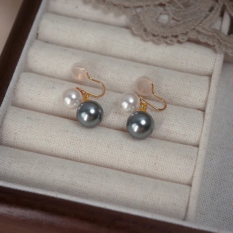 NATURALLYJOJO Faux Pearl Clip On Earrings Women's Gold/white/gray-5