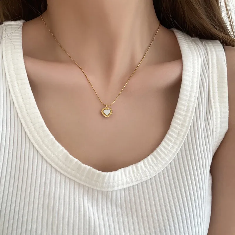 NATURALLYJOJO Titanium Steel Mother Of Pearl Necklaces Women's Gold-1