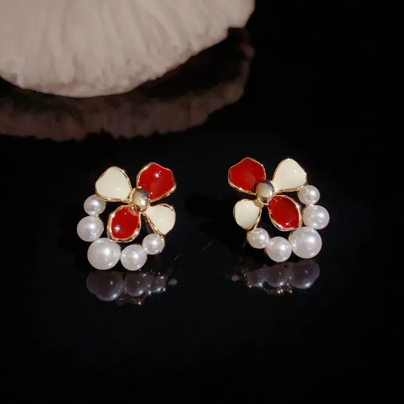 NATURALLYJOJO Copper Oil Drip Earrings Women's Red White-6