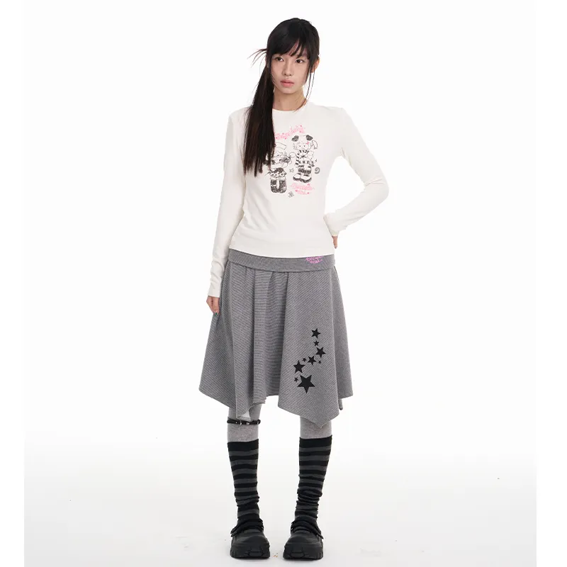 BETWEENAND Casual Short Skirts Women's Gray Stripes-4