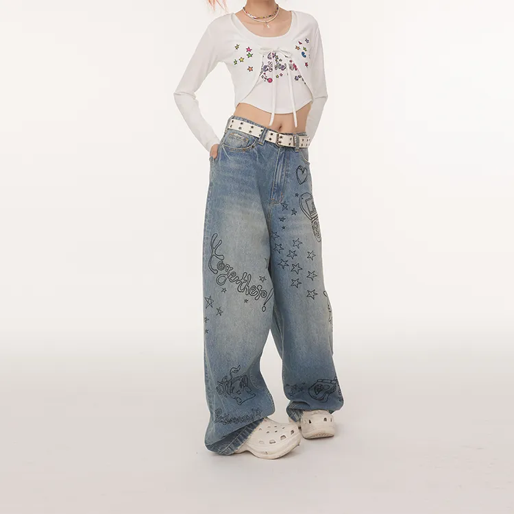 BETWEENAND Jeans Women's Graffiti Blue-4