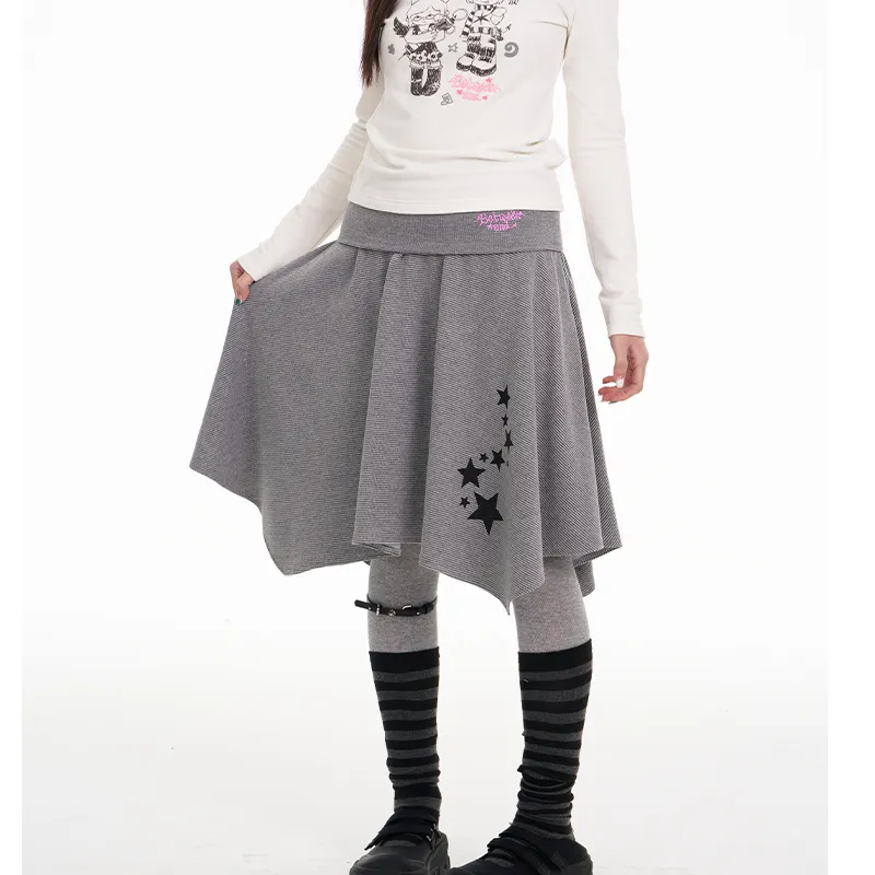 BETWEENAND Casual Short Skirts Women's Gray Stripes-3