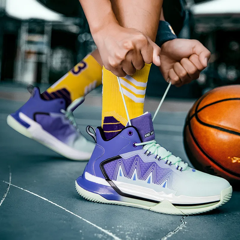 ANDEZHANMUSI Basketball Shoes Unisex High Top Iridescent Black/White Black Blue/Green Black Purple-19