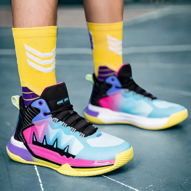 ANDEZHANMUSI Basketball Shoes Unisex High Top Iridescent Black/White Black Blue/Green Black Purple-5