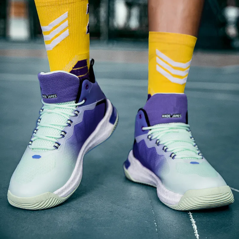 ANDEZHANMUSI Basketball Shoes Unisex High Top Iridescent Black/White Black Blue/Green Black Purple-21
